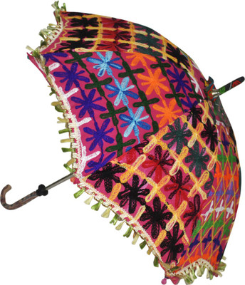 

Lal Haveli Jaipuri Embroidery Work Single Fold Designer Umbrella(Pink)
