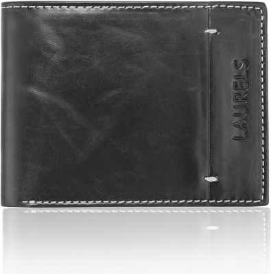 Laurels Men Black Genuine Leather Wallet(5 Card Slots)