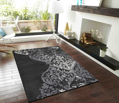 PRESTO BAZAAR Black, Grey Polyester Carpet(4 ft,  X 6 ft, Rectangle)