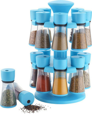 Divine New Blue Color 16-Jar Revolving Spice Rack Masala Box Condiment Set(Plastic) available at flipkart for Rs.595