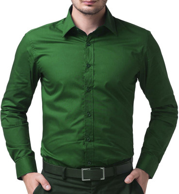 BRCommunication Men Solid Casual Green Shirt