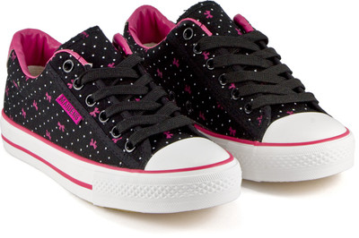 

DeVEE Ribbon Knot With Dotts Printed Black-Pink Sneakers For Women(Black