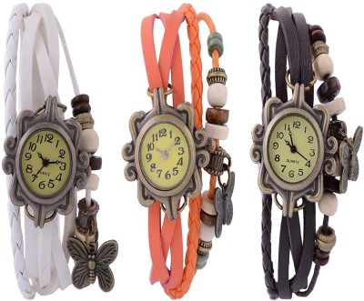 ROKCY Rokcy Vintage Look Butterfly Analogue Beige Dial Girls' Watch Combo, Pack of 3 - BFLY_wi,or,br - For Girls Watch  - For Women   Watches  (Rokcy)