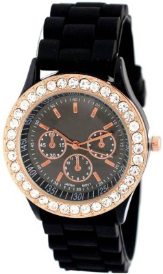 Shivam Retail SR-Black Rubber Belt Crystal Studded Watch  - For Girls   Watches  (Shivam Retail)