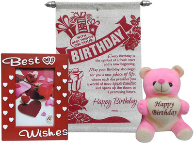 

Saugat Traders™ Birthday Gift Combo - Birthday Scroll Card, Photo Frame & Soft Teddy(Birthday Gift)