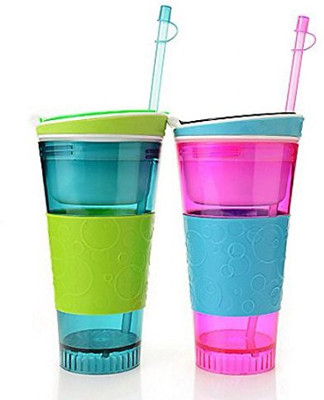 

K kudos Enterprise 2 in 1 Snack & Drink Travel Cup 365 ml Sipper(Pack of 2, Multicolor), Red