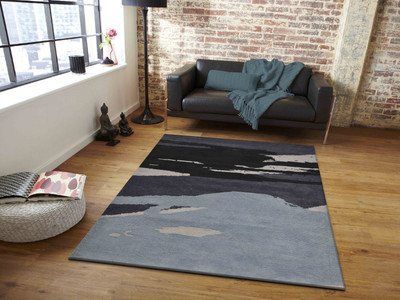 PRESTO BAZAAR Blue, Black Polyester Carpet(4 ft,  X 6 ft, Rectangle)
