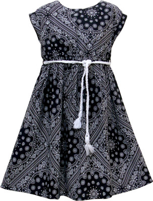 

Bella Moda Girls Midi/Knee Length Casual Dress(Multicolor, Cap Sleeve, Black
