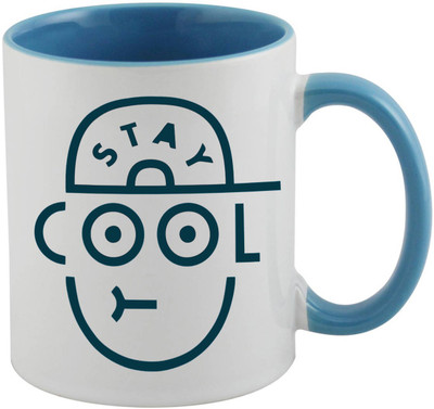

Thirsty Guys Stay Cool inner Bule Ceramic Mug(325 ml), Multicolor