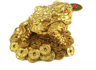 

Vyne Vyne Hold Two Ignots on a Pile of Money for Wealth Luck Decorative Showpiece - 4 cm(Polyresin, Gold)
