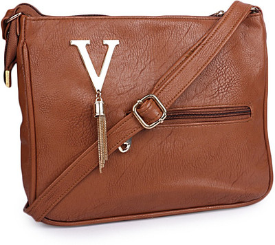 TR Fashion Girls Casual Brown PU, Polyester Sling Bag