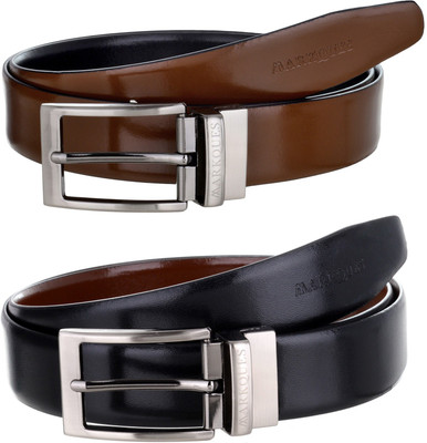

MarkQues Men Party Black Genuine Leather Reversible Belt, Black-01