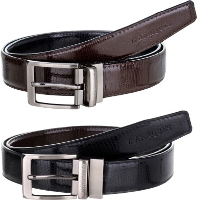 

MarkQues Men Formal Black Artificial Leather Reversible Belt, Black-01