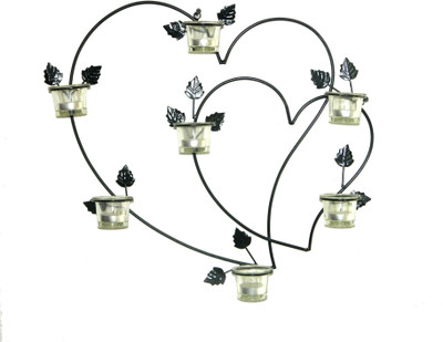 

Artica double Heart Steel Candle Holder Set(Black, Pack of 1)