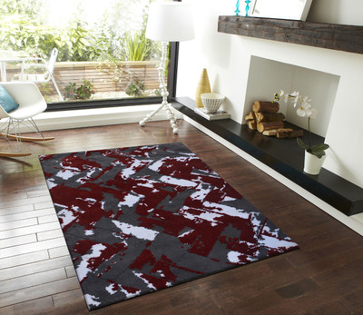 PRESTO BAZAAR Red, White, Grey Polyester Area Rug(2 ft,  X 5 ft, Rectangle)