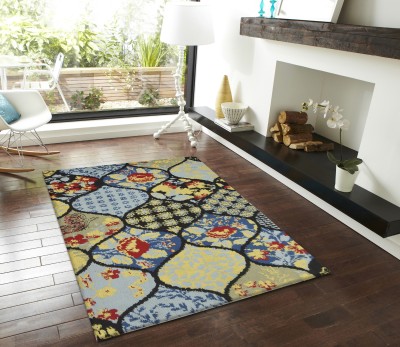 

PRESTO BAZAAR Yellow, Black, Blue Polyester Area Rug(90 cm X 150 cm), Black;blue;yellow