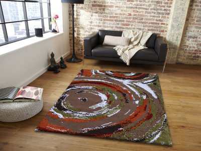 

PRESTO BAZAAR Brown, Green, Orange Polyester Area Rug(90 cm X 150 cm)
