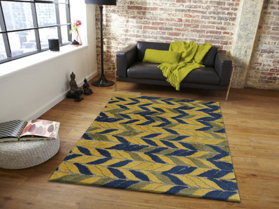 

PRESTO BAZAAR Yellow, Blue Polyester Area Rug(90 cm X 150 cm), Blue;yellow