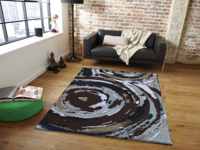 PRESTO BAZAAR White, Brown, Blue Polyester Area Rug(2 ft,  X 5 ft, Rectangle)