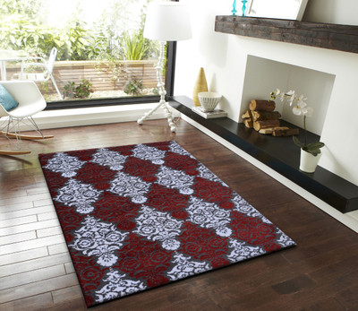 

PRESTO BAZAAR Red, White Polyester Area Rug(90 cm X 150 cm)