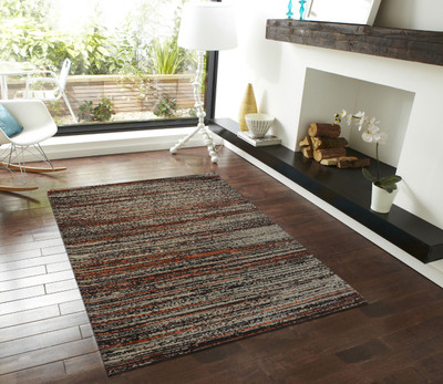PRESTO BAZAAR Brown, Orange, Beige Polyester Area Rug(2 ft,  X 5 ft, Rectangle)