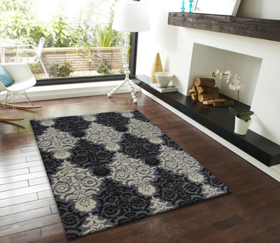 PRESTO BAZAAR Black, Beige, Grey Polyester Carpet(5 ft,  X 7 ft, Rectangle)