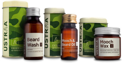 

Ustraa By Happily Unmarried Mooch and Beard Oil 4x4 For Men (35 ml) Mooch Wax for Men (100 gm) Beard Wash for Men (60 ml)(Set of 3)