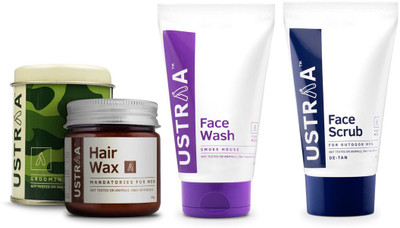 

Ustraa By Happily Unmarried Face Scrub For outdoor Men (100 gm) Hair Wax for Men (100 gm) Face Wash Smoke House for Men (100 gm)(Set of 3)