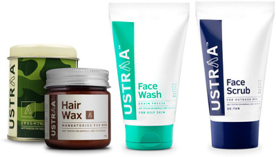 

Ustraa By Happily Unmarried Face Scrub For outdoor Men (100 gm) Hair Wax for Men (100 gm) Face Wash Brain Freeze for Men (100 gm)(Set of 3)