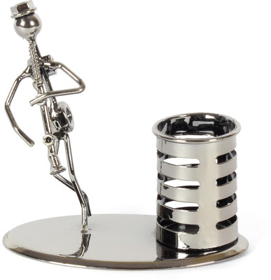 

Jewel Fuel 1 Compartments Iron Pen Stand and Musician Playing Clarinet Table Top Showpiece(Black Chrome)