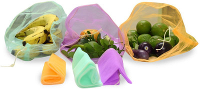 

Skywalk Multi-purpose Pull String Mesh Fridge Fruits and Vegetables Storage Bags Pack of 3 Grocery Bags(Multicolor)