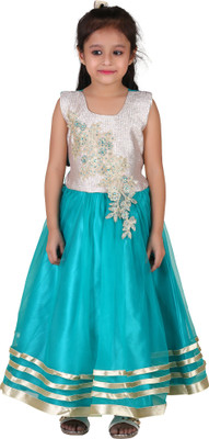 Crazeis Girls Maxi/Full Length Party Dress(Blue, Sleeveless)