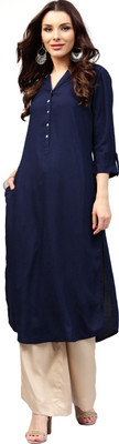 LIBAS Women Solid Straight Kurta(Blue)