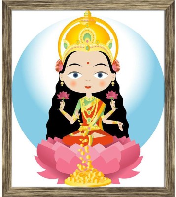 Artzfolio Hindu God Lakshmi Framed Wall Art Painting Print Canvas 13.6 inch x 12 inch Painting(With Frame)