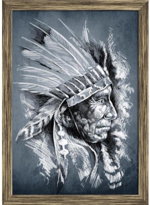 Artzfolio Native American Indian Head Framed Wall Art Painting Print Canvas 16.6 inch x 12 inch Painting(With Frame)