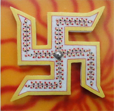 

dharohar the heritage Swastik With Board 6"x6" Decorative Showpiece - 3 cm(Marble, Multicolor)