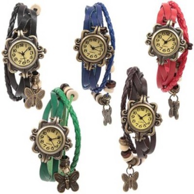 ROKCY ROKCY Designer Vintage Leather Multi Bracelet Butterfly Watch-Set of 5p Watch  - For Girls   Watches  (Rokcy)