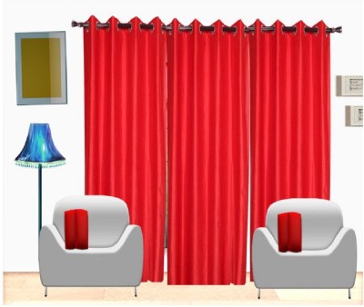Panipat Textile Hub 213 cm (7 ft) Polyester Semi Transparent Door Curtain (Pack Of 3)(Solid, Red)