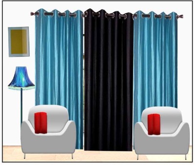 Panipat Textile Hub 213 cm (7 ft) Polyester Semi Transparent Door Curtain (Pack Of 3)(Solid, Aqua:Black)