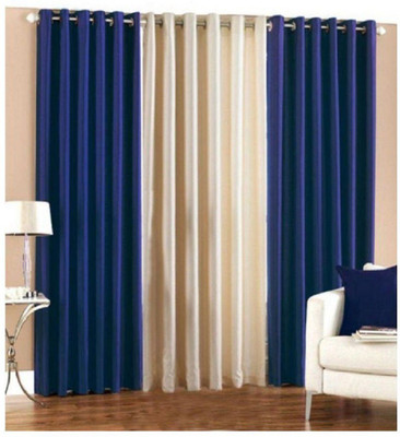Panipat Textile Hub 213 cm (7 ft) Polyester Semi Transparent Door Curtain (Pack Of 3)(Solid, Blue:Cream)