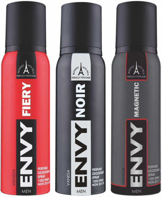 

Envy Fiery, Noir & Magnetic Deo Combo (Pack of 3) Body Spray Body Spray - For Men(360 ml, Pack of 3)