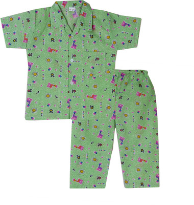 

BownBee Kids Nightwear Boys Animal Print Cotton(Green Pack of 1