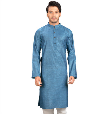 Rene Men Solid Straight Kurta(Blue) Rene Men Solid Straight Kurta(Blue)