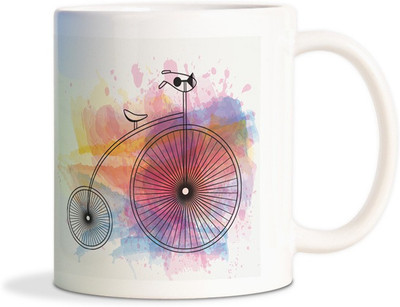 

Red Flower Vintage painting bicycle art Coffee Ceramic Mug(300 ml), White