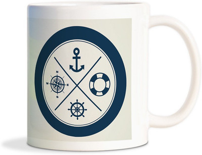 

Red Flower Ship Wheel compus anchor tube vector Coffee Ceramic Mug(300 ml), White