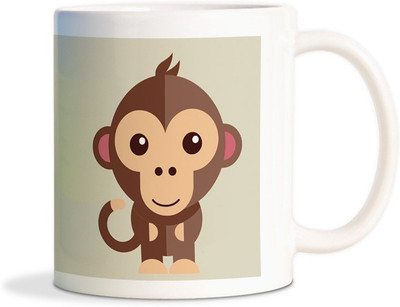 

Red Flower Cute naughty monkey Coffee Ceramic Mug(350 ml), White