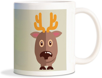 

Red Flower Cute Dear Coffee Ceramic Mug(300 ml), White