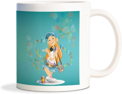

Red Flower Comic beautiful Music girl Colorful Ceramic Mug(300 ml), White