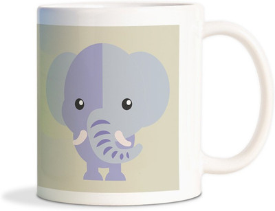 Red Flower Baby Elephant cute Coffee Ceramic Mug(300 ml), White