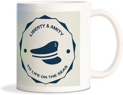 Red Flower Ship caption Cap Coffee Ceramic Mug(300 ml), White